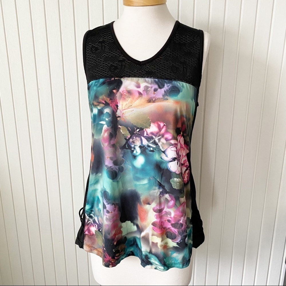 Nanette Lepore Floral Print Mesh Workout Tank Top Size Large